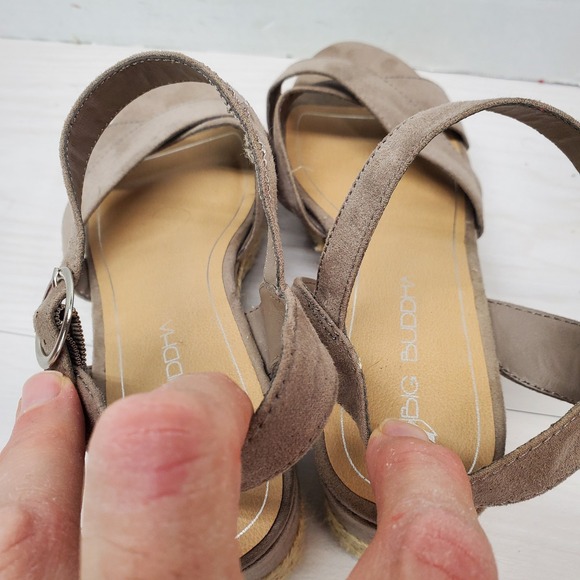 Big Buddha Taupe Espadrille Wedge Sandals Size 9 Platform Ankle Strap Boho Lagin - Picture 10 of 13